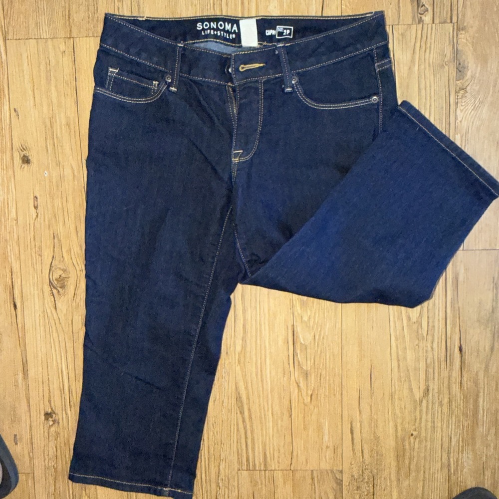 Sonoma Life + Style Capri Size 2 Petite Dark Denim Stretch K
